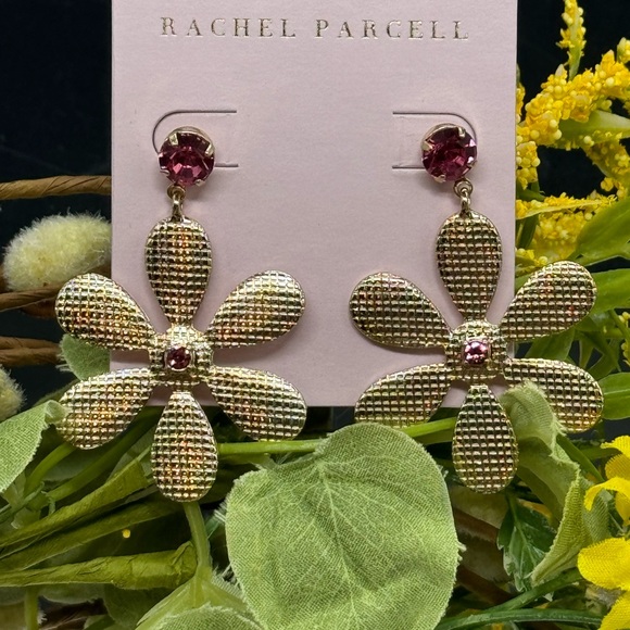 Rachel Parcell Pink Crystal Dangling Flower Statement Earrings - Picture 6 of 8